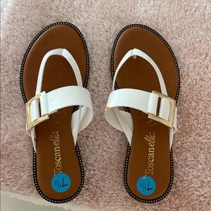 Loscanella White Sandals with Gold Buckle